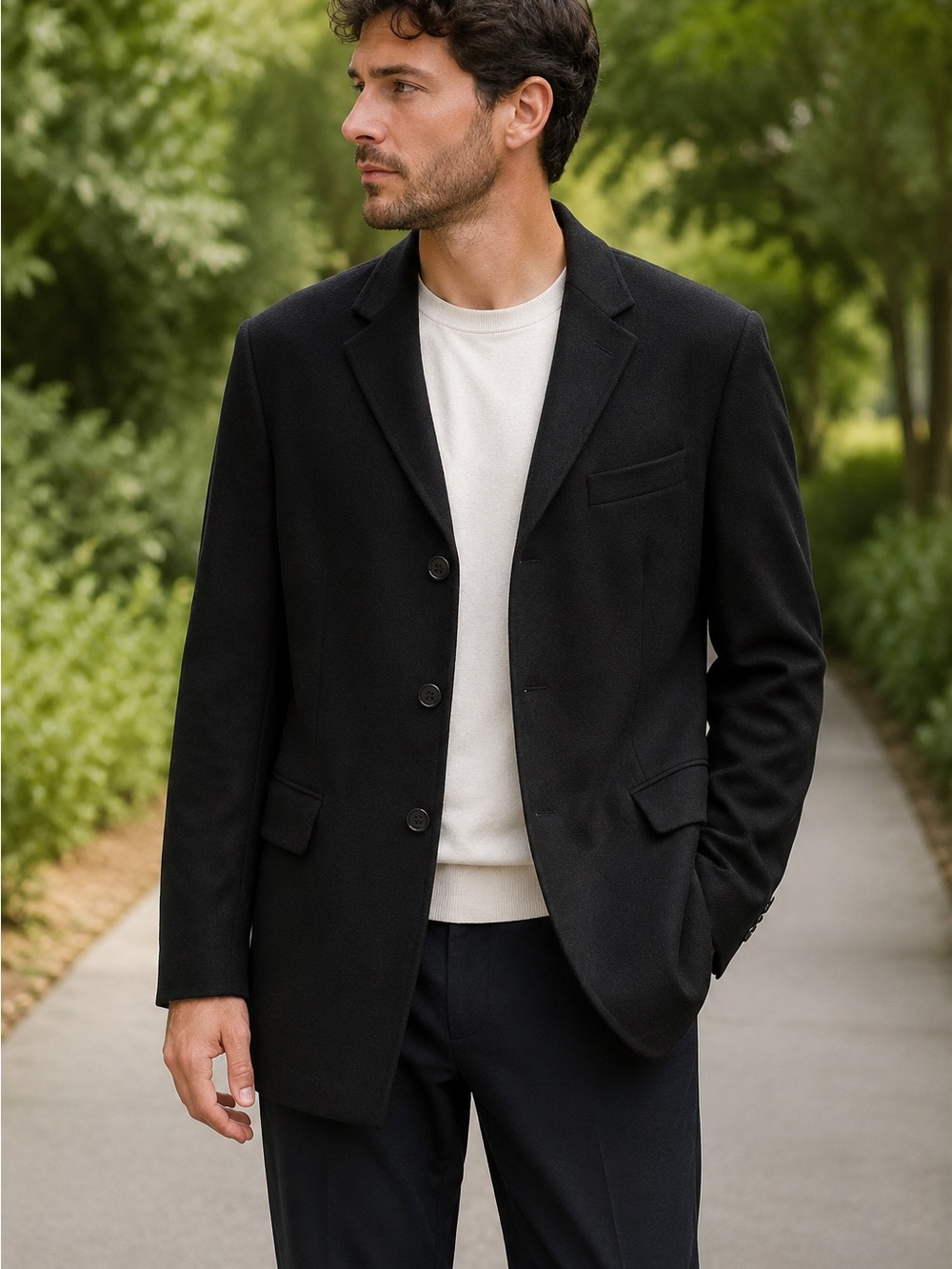 Gianfranco Ruffini Black Cashmere Blend 3-Button Blazer